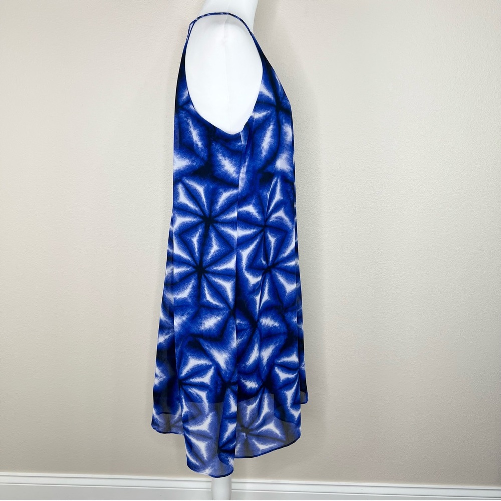 Calvin Klein Blue Chiffon Sleeveless V-Neck Flowy Asymmetric Trapeze Dress - Picture 8 of 12